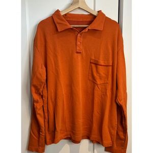 Patagonia Mens Burnt Orange Long Sleeve Polo Shirt Organic Cotton Blend XL